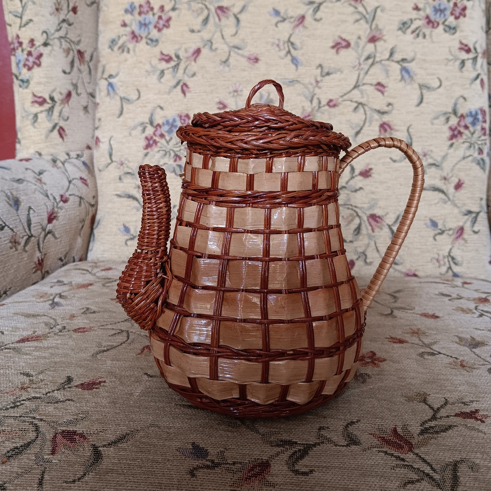 Woven Wicker Teapot Basket - Brown & Tan